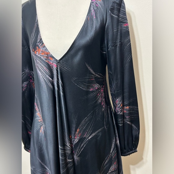 Amanda Uprichard 100% Silk Long Sleeve Deep V Neck Exotic Floral Mini Dress - Picture 5 of 14